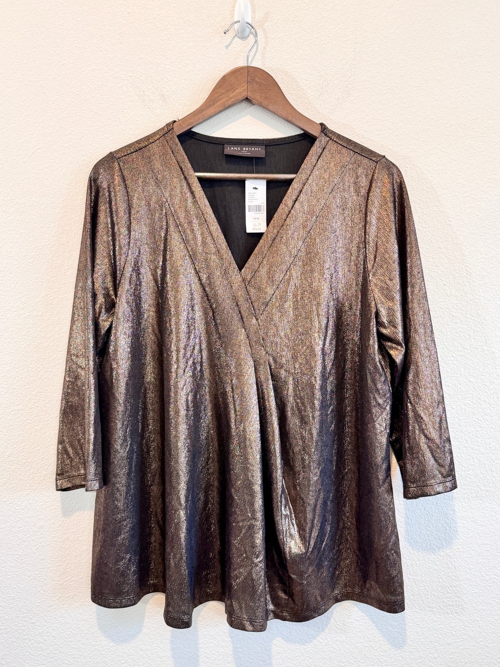 Lane Bryant Metallic Wrap Top 14/16 Bronze Gold Party Holiday Glam NWT Plus J98